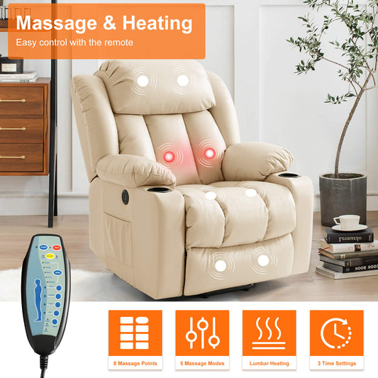 Electric recliner chair with massage and heating function to relax the body, operated by remote control.