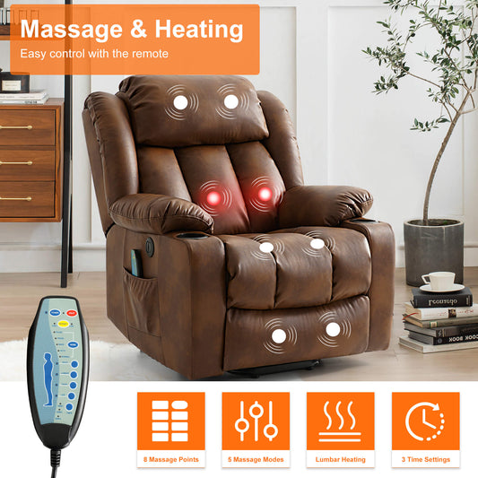Electric recliner chair with massage and heating function to relax the body, operated by remote control.