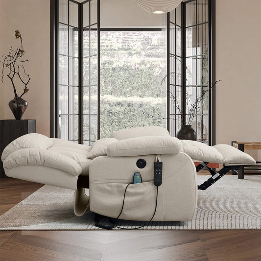 The gray lay flat recliner chair, perfect for sleeping.