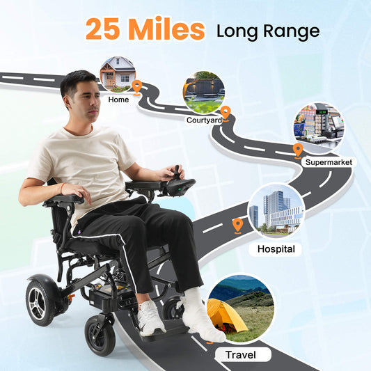 25 miles long range power wheelchair.
