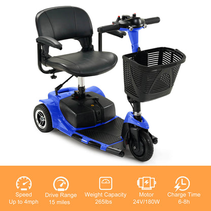 3 Wheel Mobility Scooter, Electric Senior Scooters, Foldable and Compact for Adult Travel, Blue