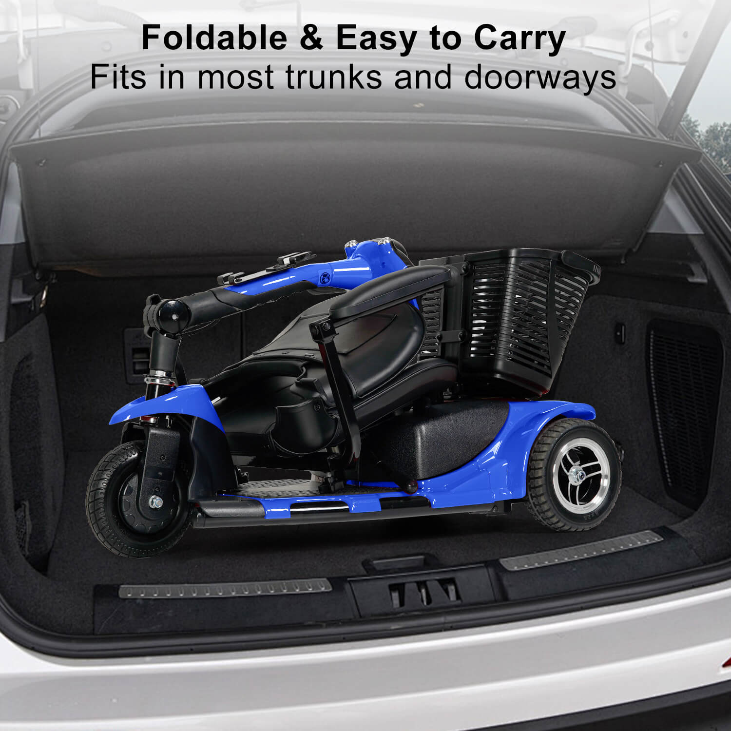 3 Wheel Mobility Scooter, Electric Senior Scooters, Foldable and Compact for Adult Travel, Blue