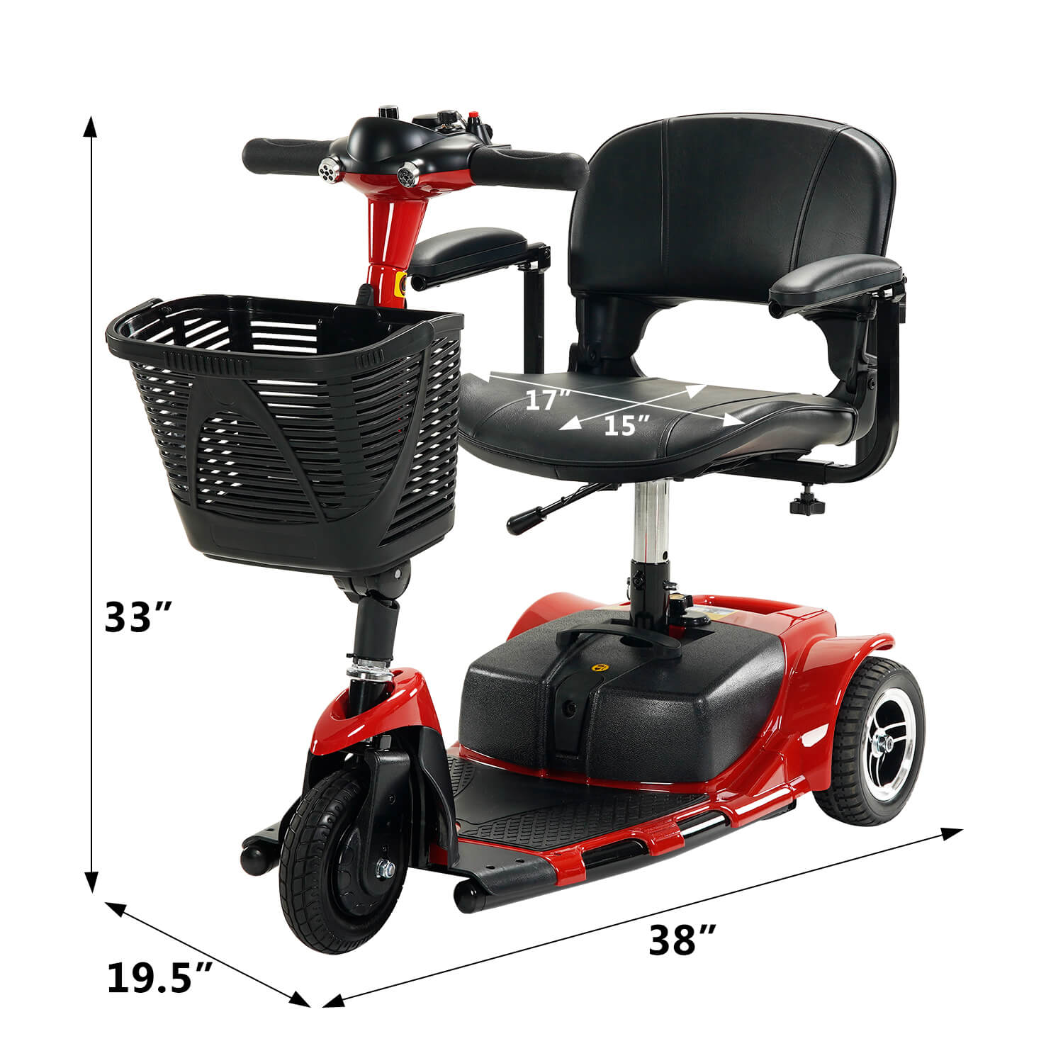 3 Wheel Mobility Scooter, Electric Senior Scooters, Foldable and Compact for Adult Travel, Red