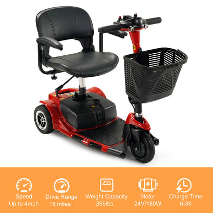 3 Wheel Mobility Scooter, Electric Senior Scooters, Foldable and Compact for Adult Travel, Red