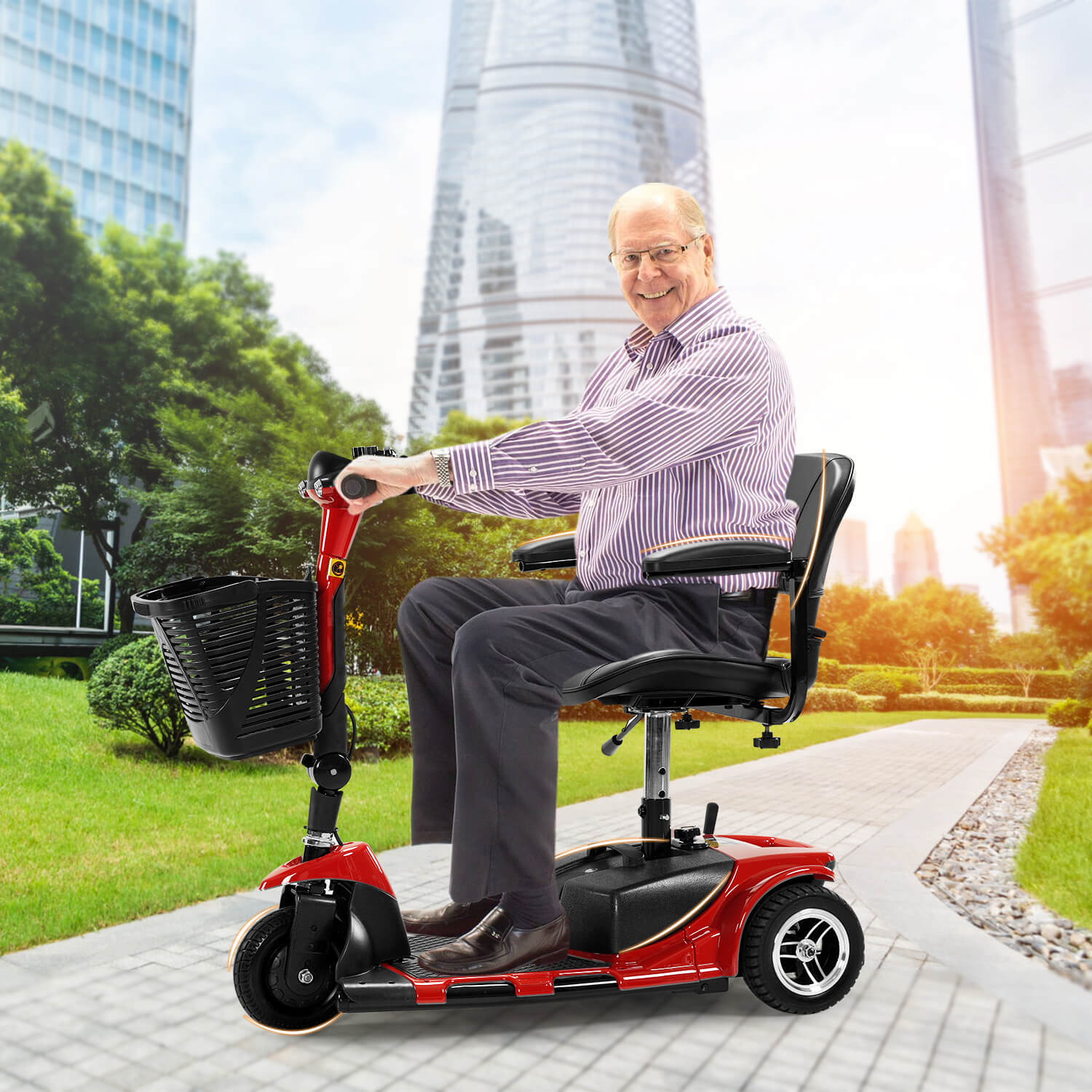 3 Wheel Mobility Scooter, Electric Senior Scooters, Foldable and Compact for Adult Travel, Red