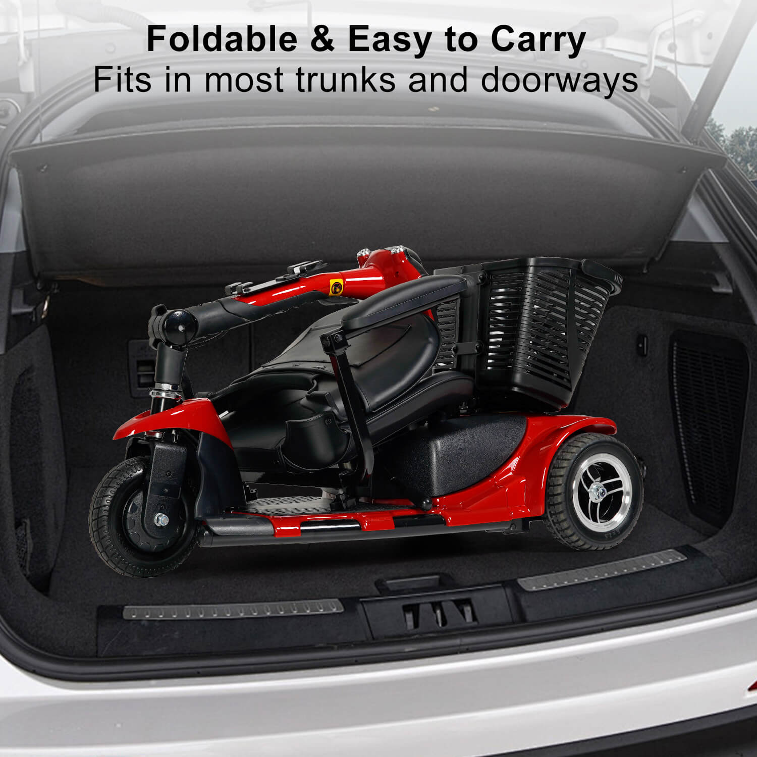 3 Wheel Mobility Scooter, Electric Senior Scooters, Foldable and Compact for Adult Travel, Red