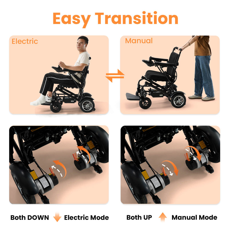 Power Wheelchair with Electric and Manual Transition