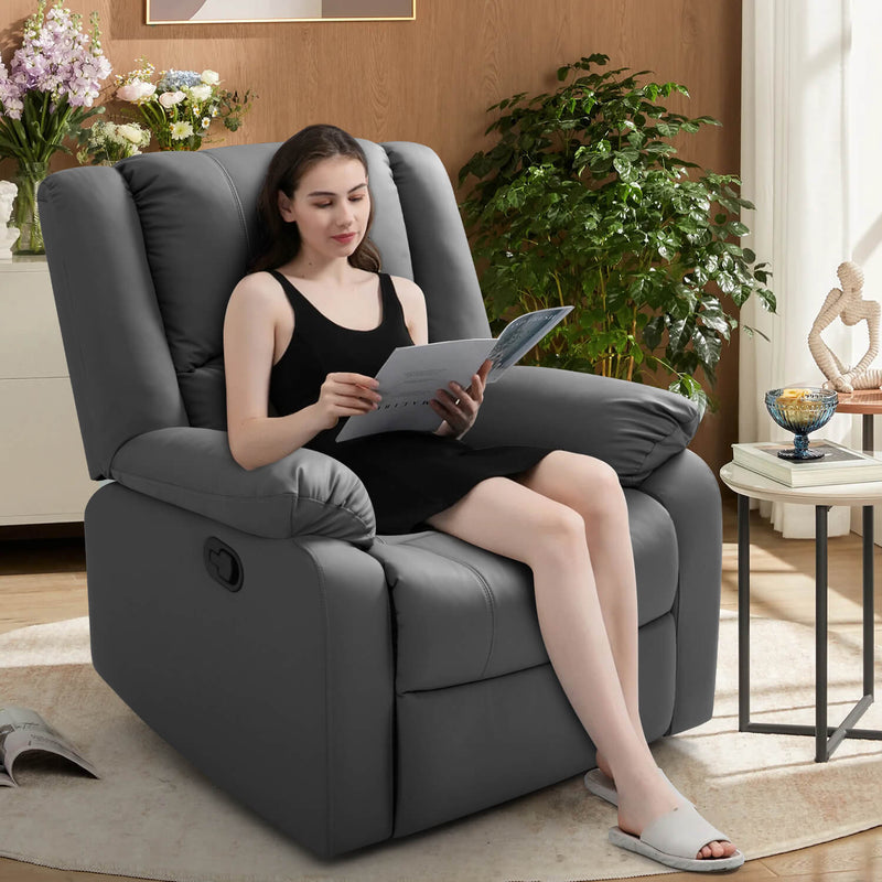 Asjmreye Manual Recliner Chair Recliner Soft Armrests For Living Room 35" Width, Leather,Grey