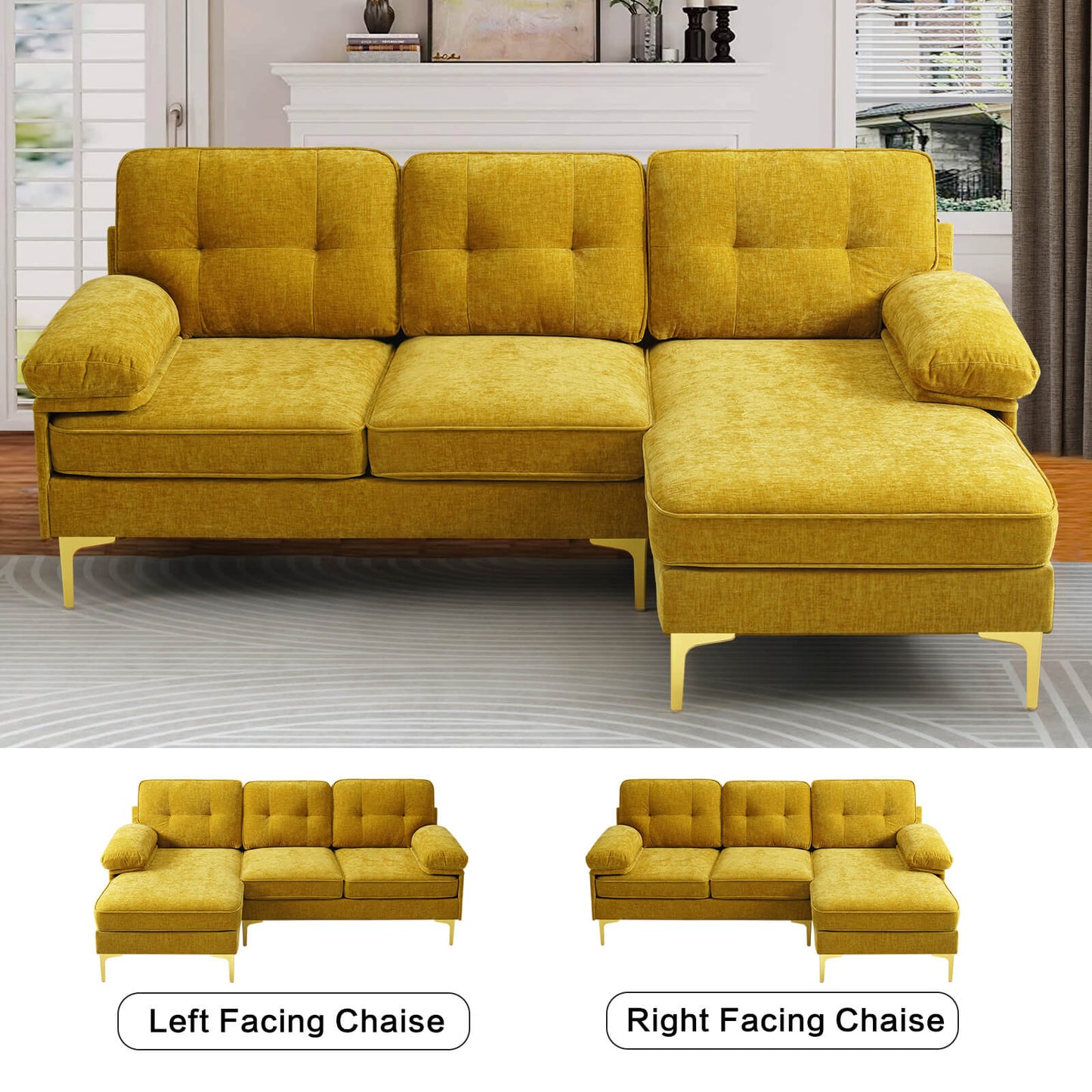 85'' Sectional Couch Sofa for Living Room with Reversible Chaise