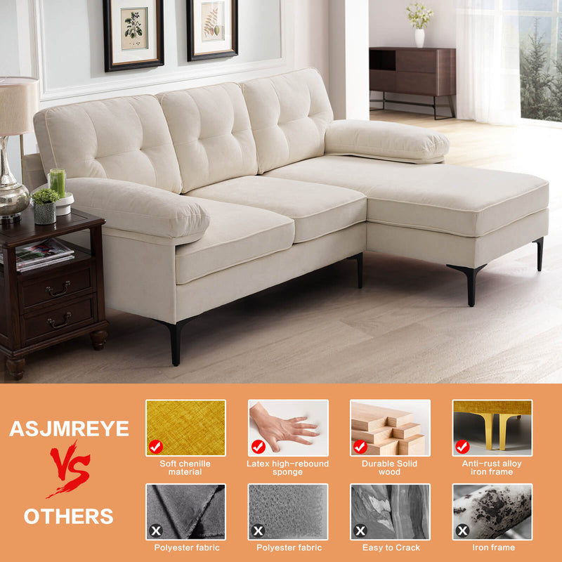 Asjmreye Sectional Sofa L-Shape Couch with Chaise Chenille Fabric Beige