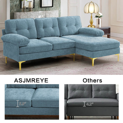 Asjmreye Sectional Sofa L-Shape Couch with Chaise Chenille Fabric Light Blue