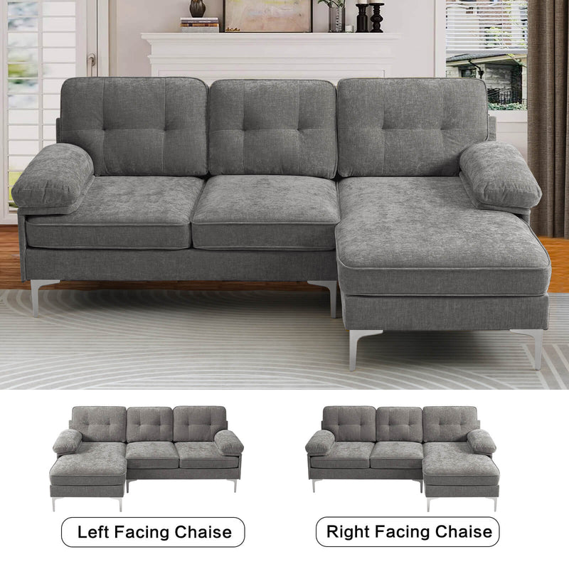 Asjmreye Upholstered Sectional Sofa Couch, L Shaped Sofa, Modern Chenille fabric, Grey