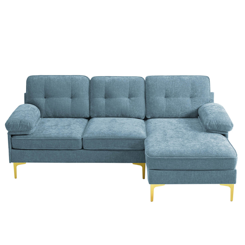 Asjmreye Sectional Sofa L-Shape Couch with Chaise Chenille Fabric Light Blue