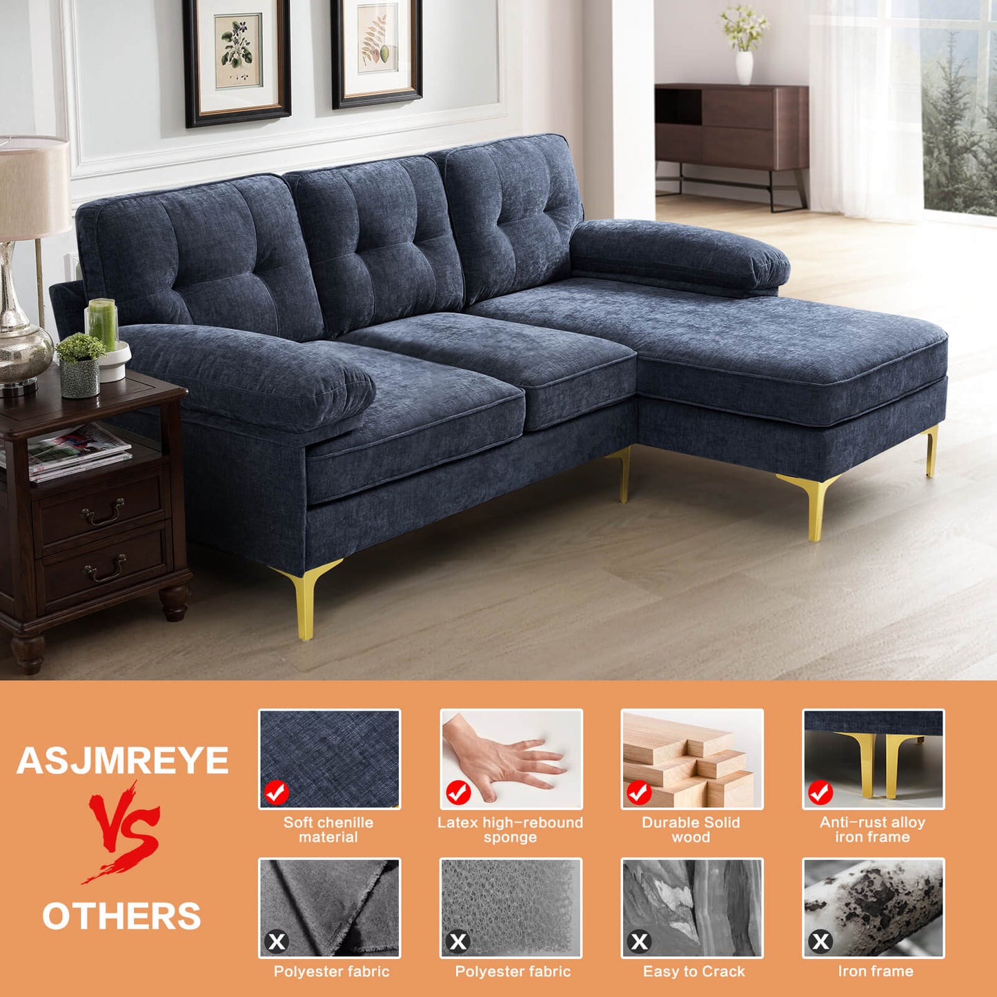 Asjmreye Sectional Sofa Navy Blue