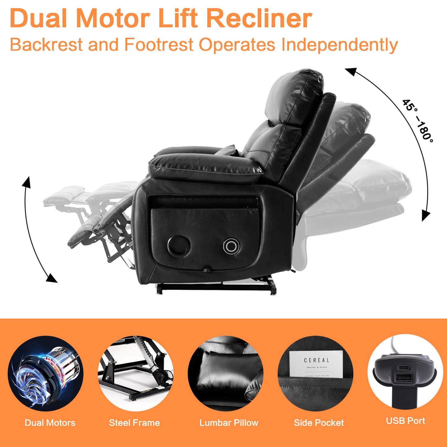 Dual motor lift recliner that's backrest and footrest can be operated separately