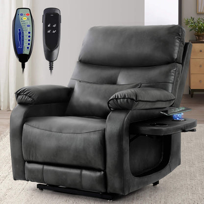 All the functions of the power lift chair are operated with the remote control. And the table on the left side can be pulled out to put drinks and charge your cell phone.