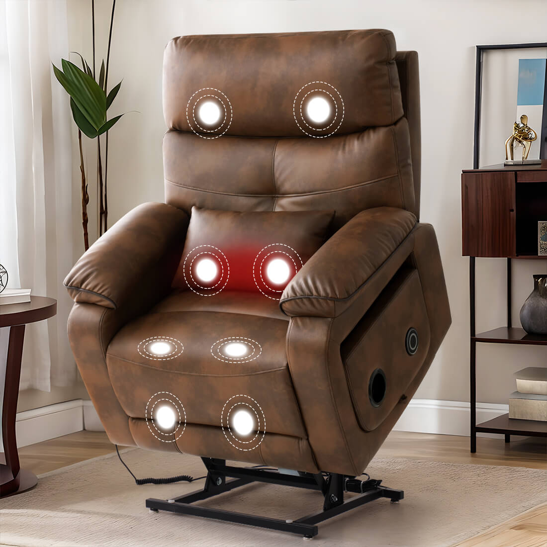 A power lift recliner in standing position