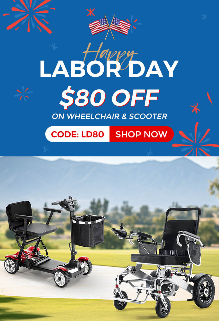Labor Day sale for power wheelchair and mobility scooter, save $80 with code: LD80