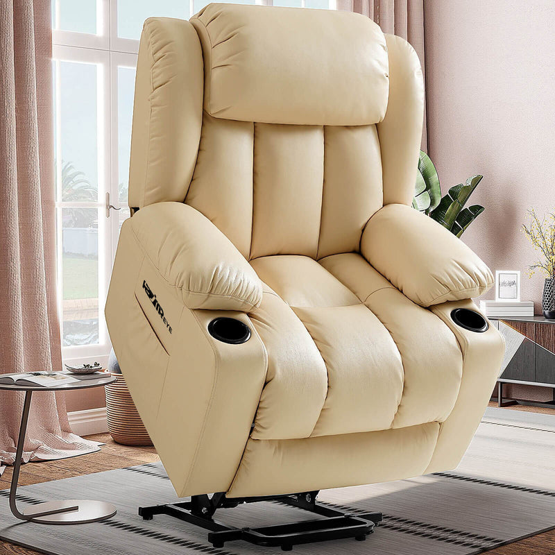 ASJMREYE Luxury Power Lift Recliner Massage Chair With Vibration Massage and Heating, Beige