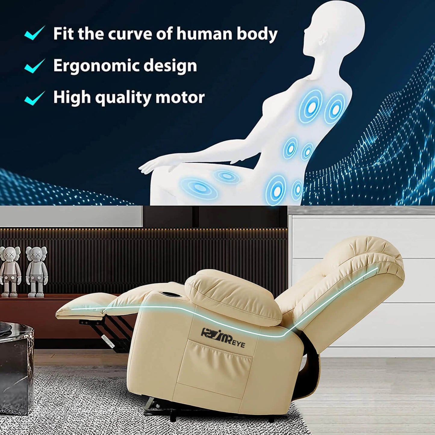 This electric recliner fits the body's curves when reclining, and the ergonomic design makes it perfect for everyday use.