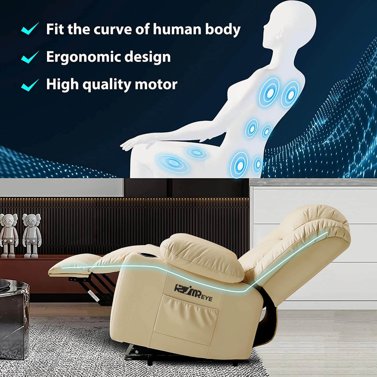 This electric recliner fits the body's curves when reclining, and the ergonomic design makes it perfect for everyday use.