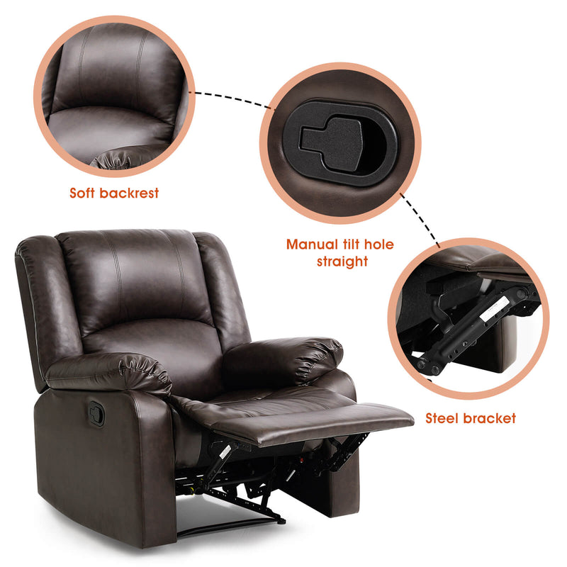 Manual Recliner Chair Recliner Soft Armrests For Living Room 35" Width, Leather