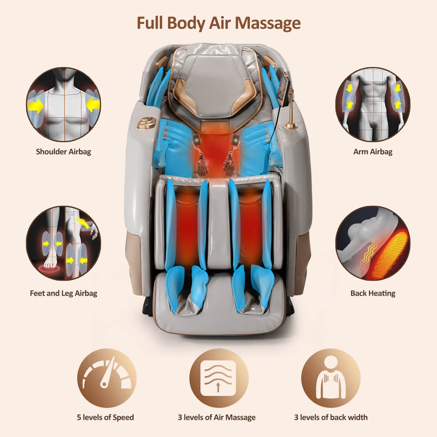 Asjmreye Massage Chair 4D Zero Gravity Chair Full Body Massage Chair With Heating, Voice Control, Smart Scan Body, Grey-Brown