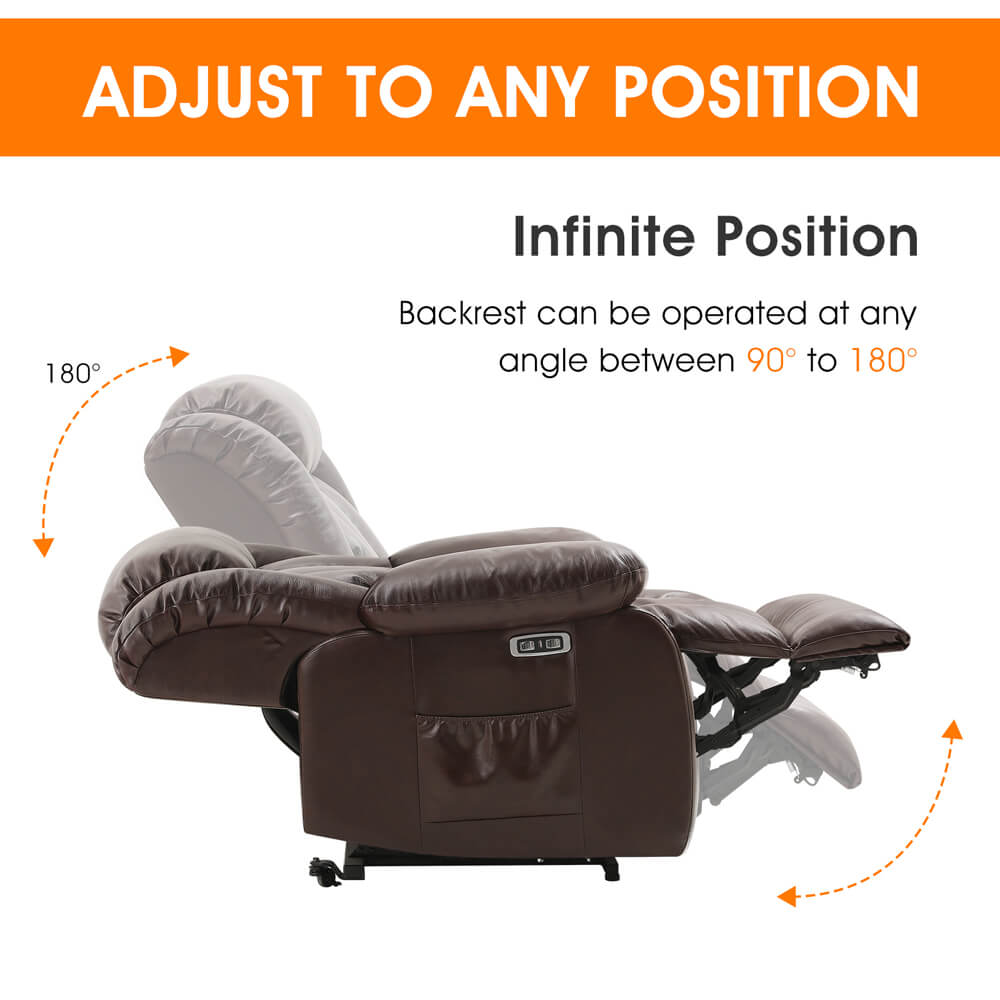 ASJMREYE Infinite Position Lift Recliner Chair W/ Massage and Heating, Power by Dual Motor, Real Leather