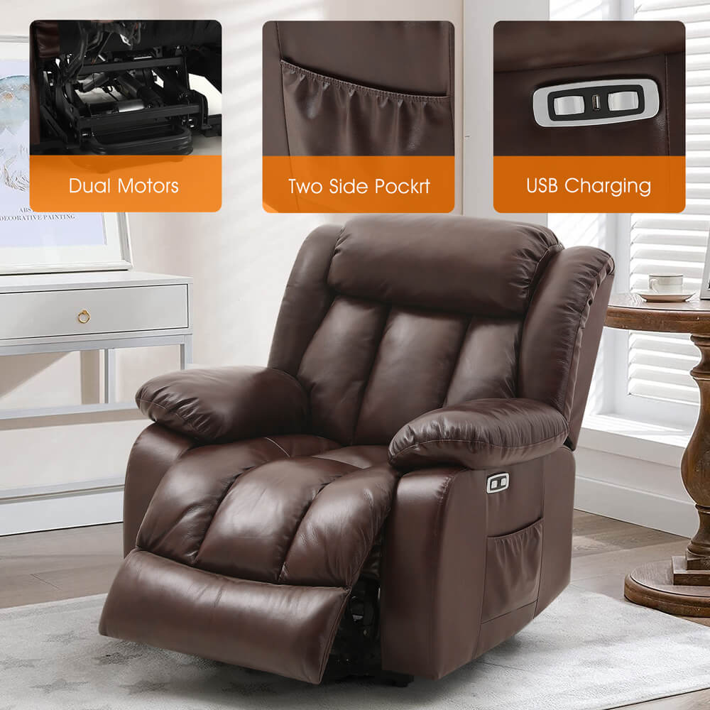 ASJMREYE Infinite Position Lift Recliner Chair W/ Massage and Heating, Power by Dual Motor, Real Leather