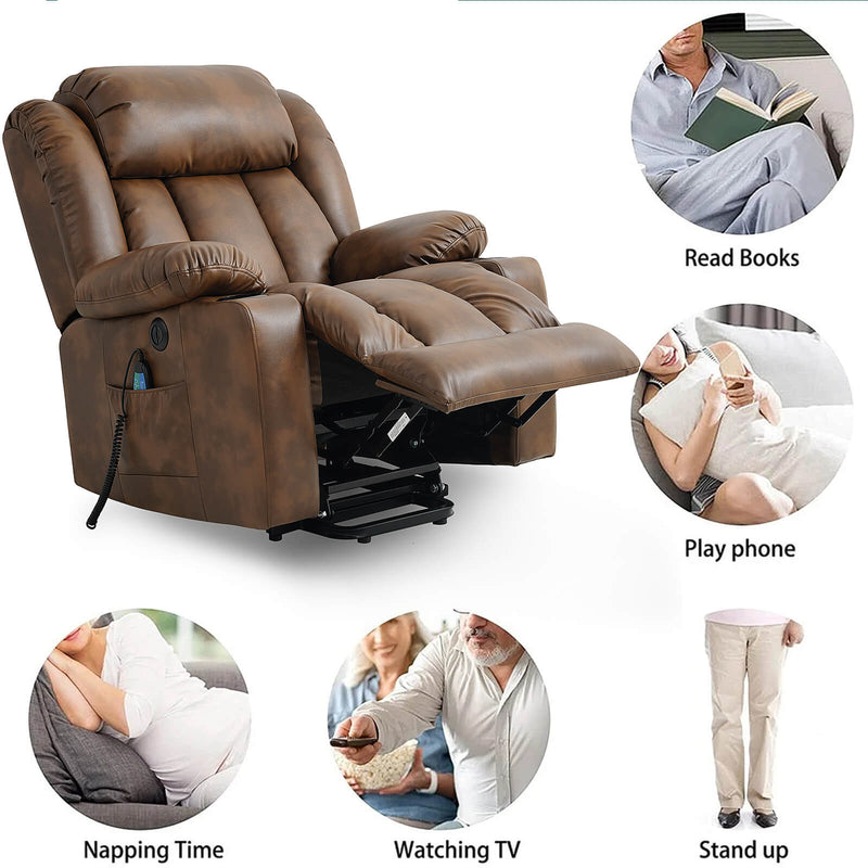 Luxury Power Lift Recliner Chair With Vibration Massage and Heating,With Cup Holder