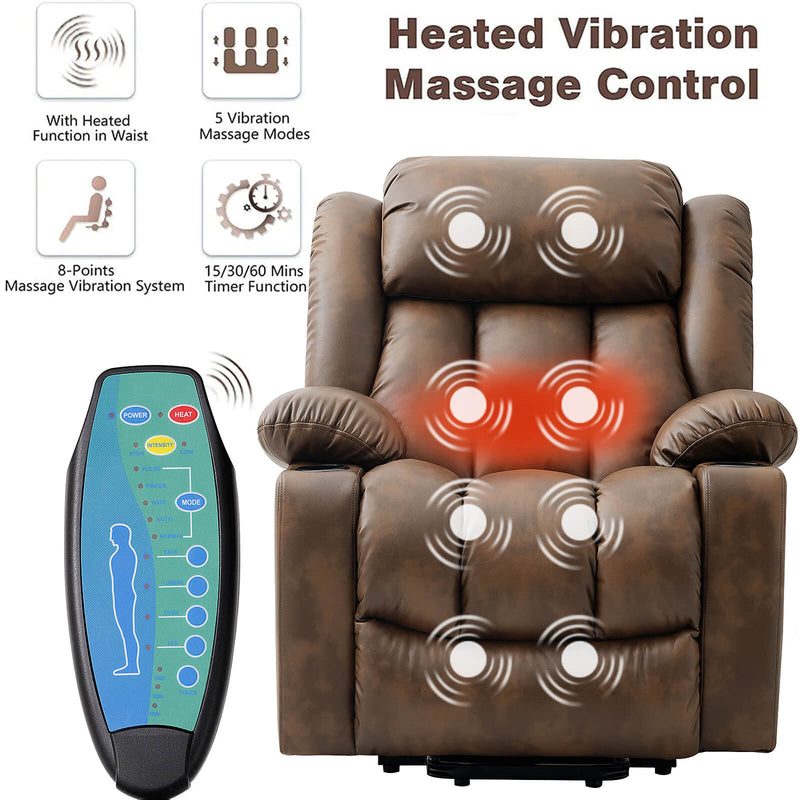 Luxury Power Lift Recliner Chair With Vibration Massage and Heating,With Cup Holder