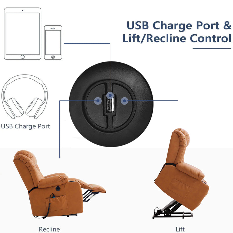 Luxury Power Lift Recliner Chair With Vibration Massage and Heating,With Cup Holder