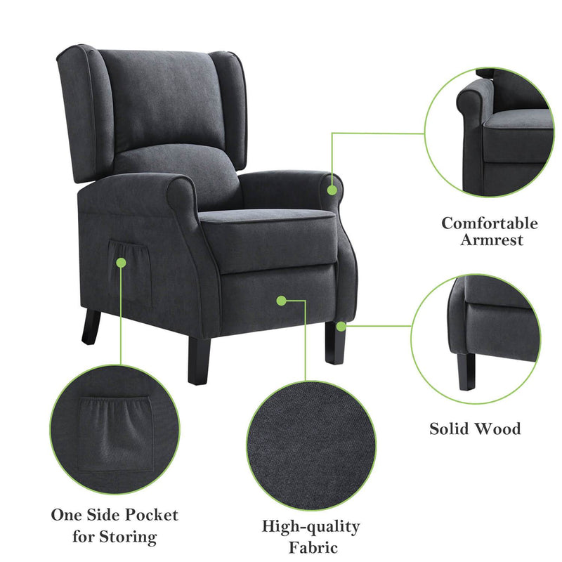 Wingback Recliner Chair with Heating and Vibrating Massage, Fabric