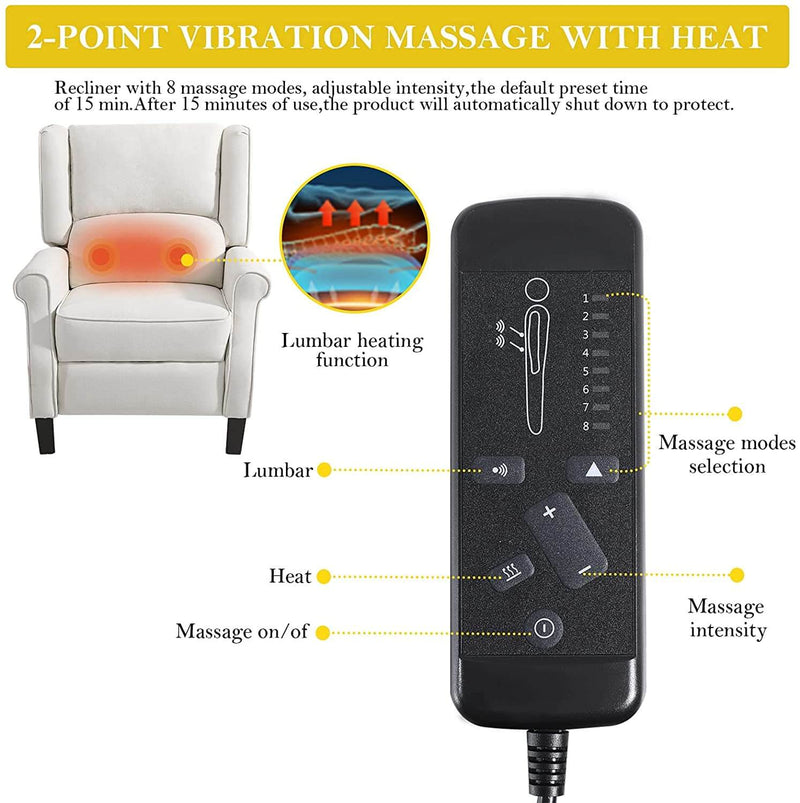 Wingback Recliner Chair with Heating and Vibrating Massage, Fabric