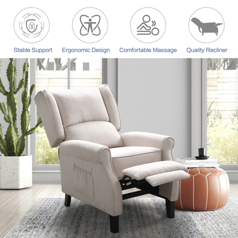 Wingback Recliner Chair with Heating and Vibrating Massage, Fabric